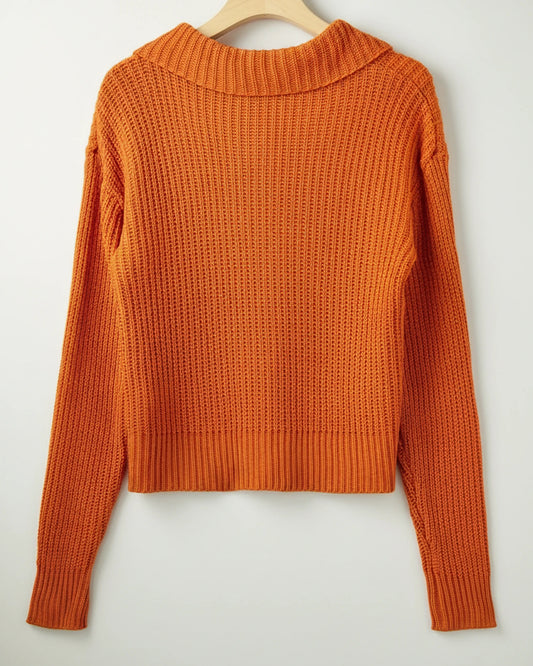 Women's Cropped Knit Collar Cardigan Sweater
