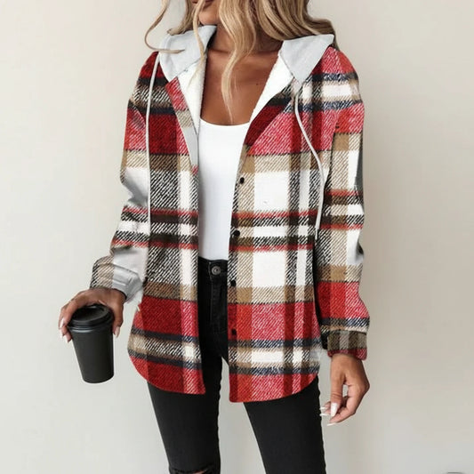 Women's Winter Plaid Hooded Shirt Jacket
