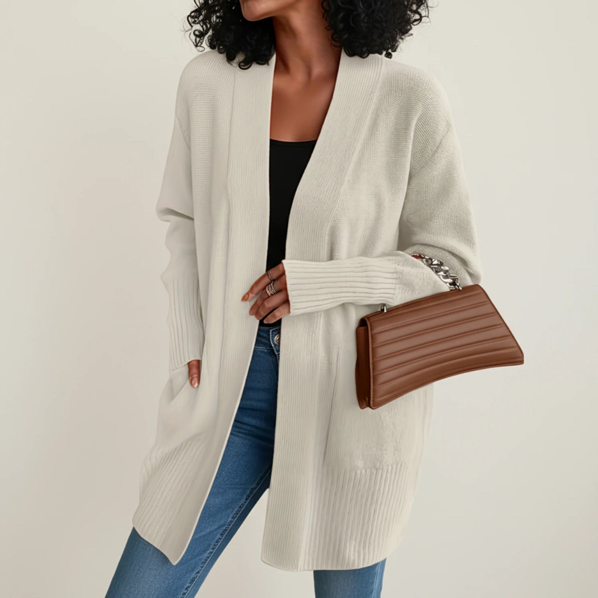 Women's Mid-Length Open-Front Cardigan