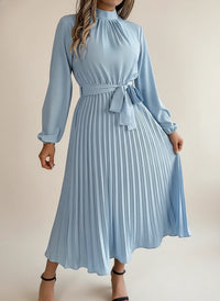 Elegant Pleated Long Sleeve Midi Dress