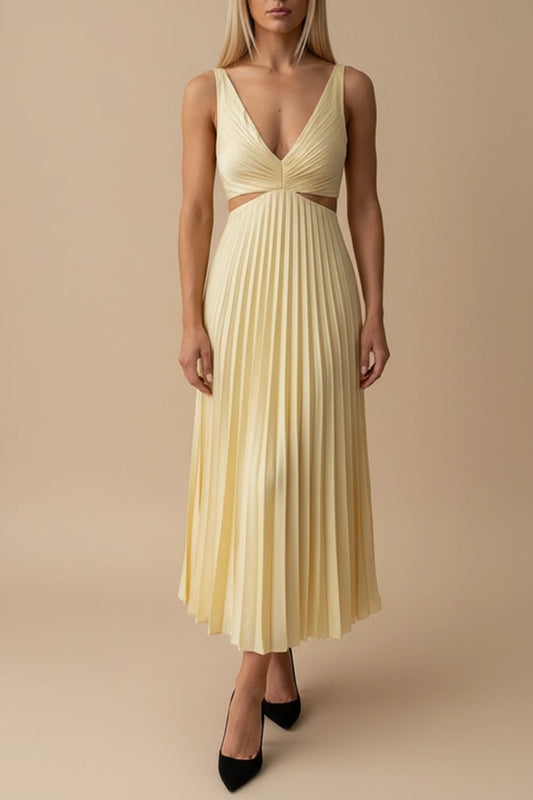 Elegant Pleated A Line Midi Dress