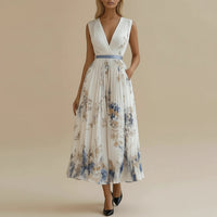 Elegant Floral Pleated A Line Midi Dress