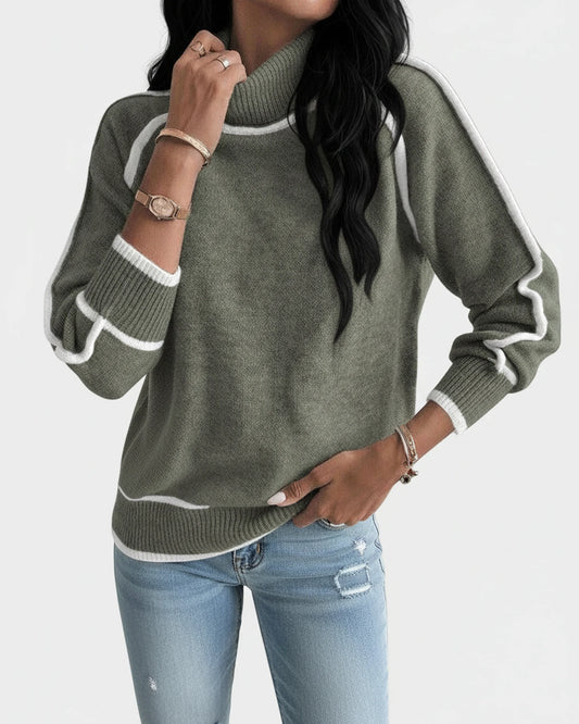Women's Contrast Trim Turtleneck Knit Sweater