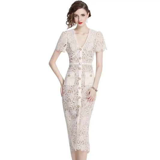 Women's Belted Lace Midi Dress - Image 1