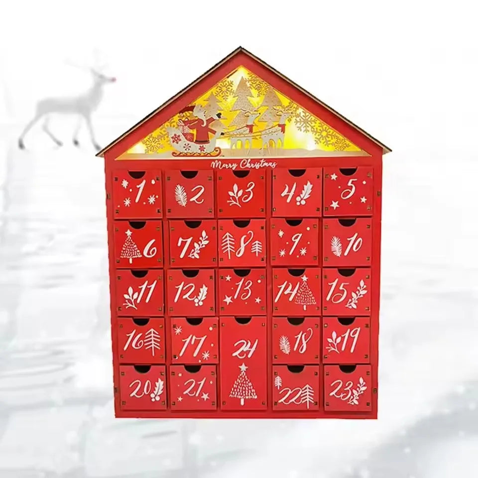 Wooden Advent Calendar with 24 Storage Drawers – DIY Refillable Light-Up Christmas Countdown