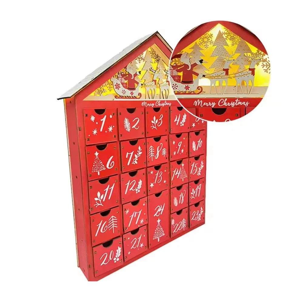 Wooden Advent Calendar with 24 Storage Drawers – DIY Refillable Light-Up Christmas Countdown