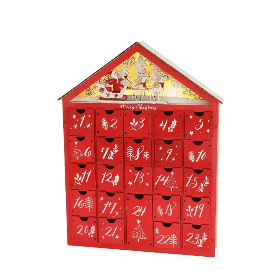 Wooden Advent Calendar with 24 Storage Drawers – DIY Refillable Light-Up Christmas Countdown