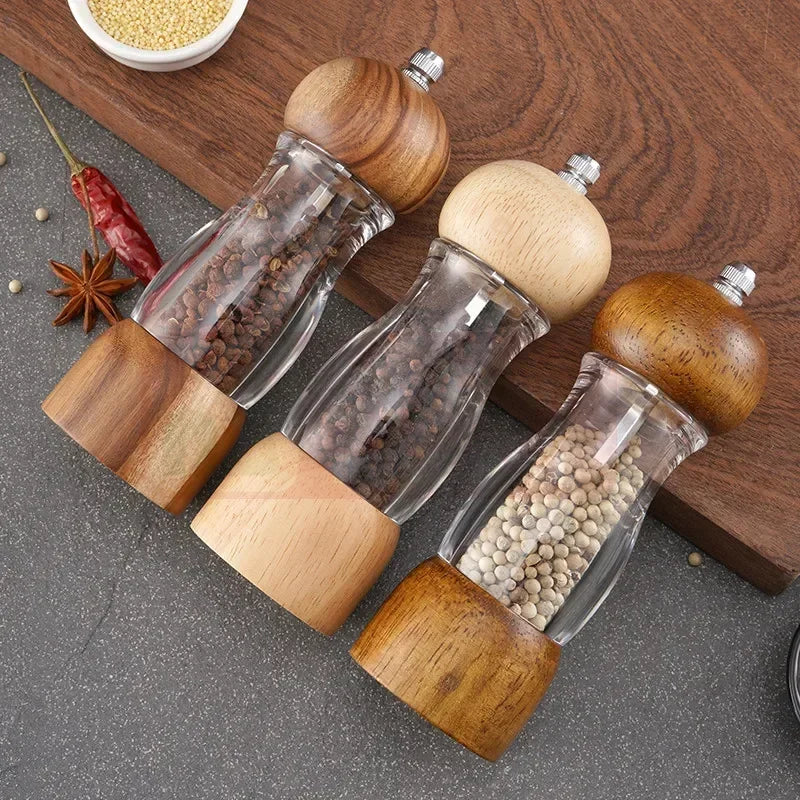 Wooden and Glass Salt and Pepper Mill Set – Stylish Spice Grinders for the Kitchen