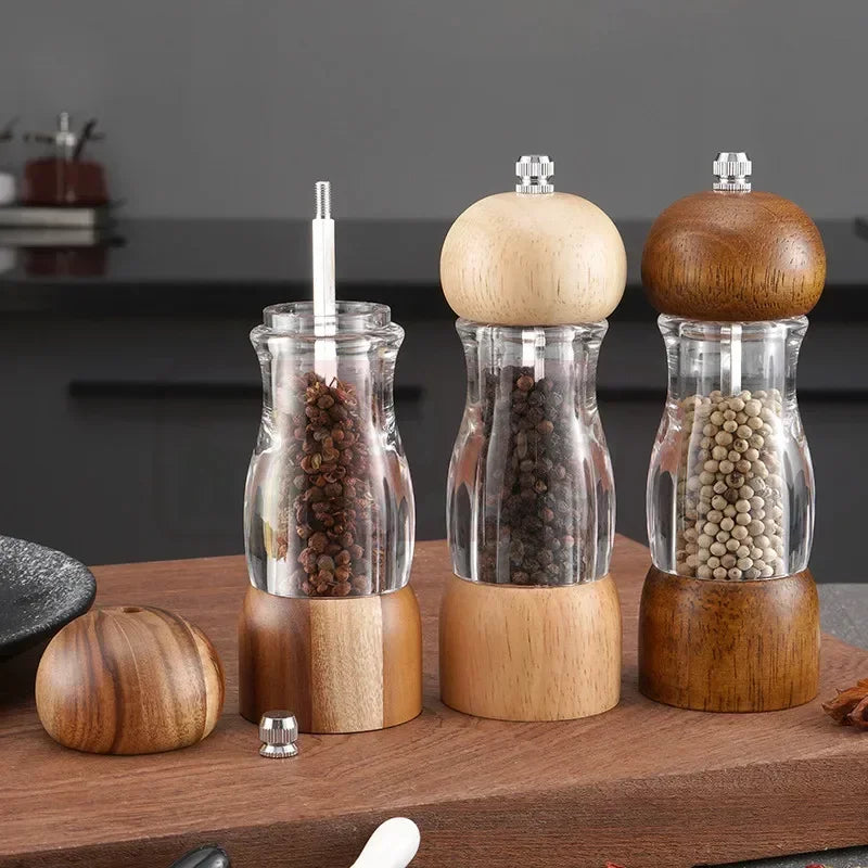 Wooden and Glass Salt and Pepper Mill Set – Stylish Spice Grinders for the Kitchen